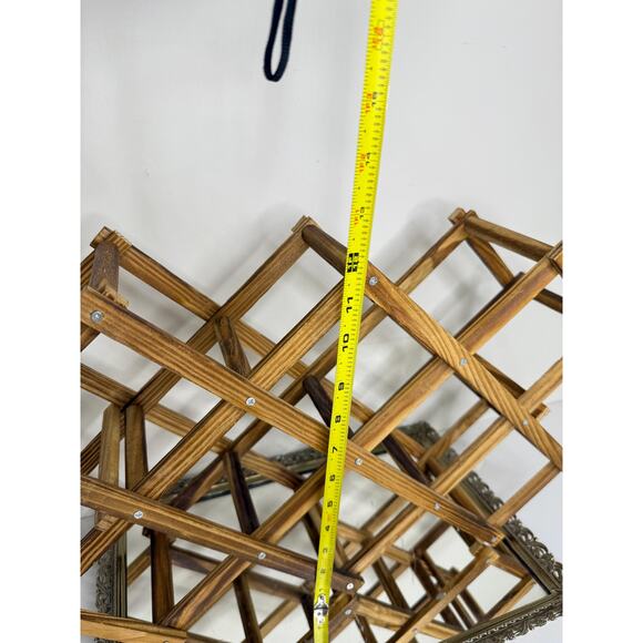 VINTAGE || Mid Century Accordion Style Folding Wooden Wine Rack 10 Bottle - Picture 4 of 9